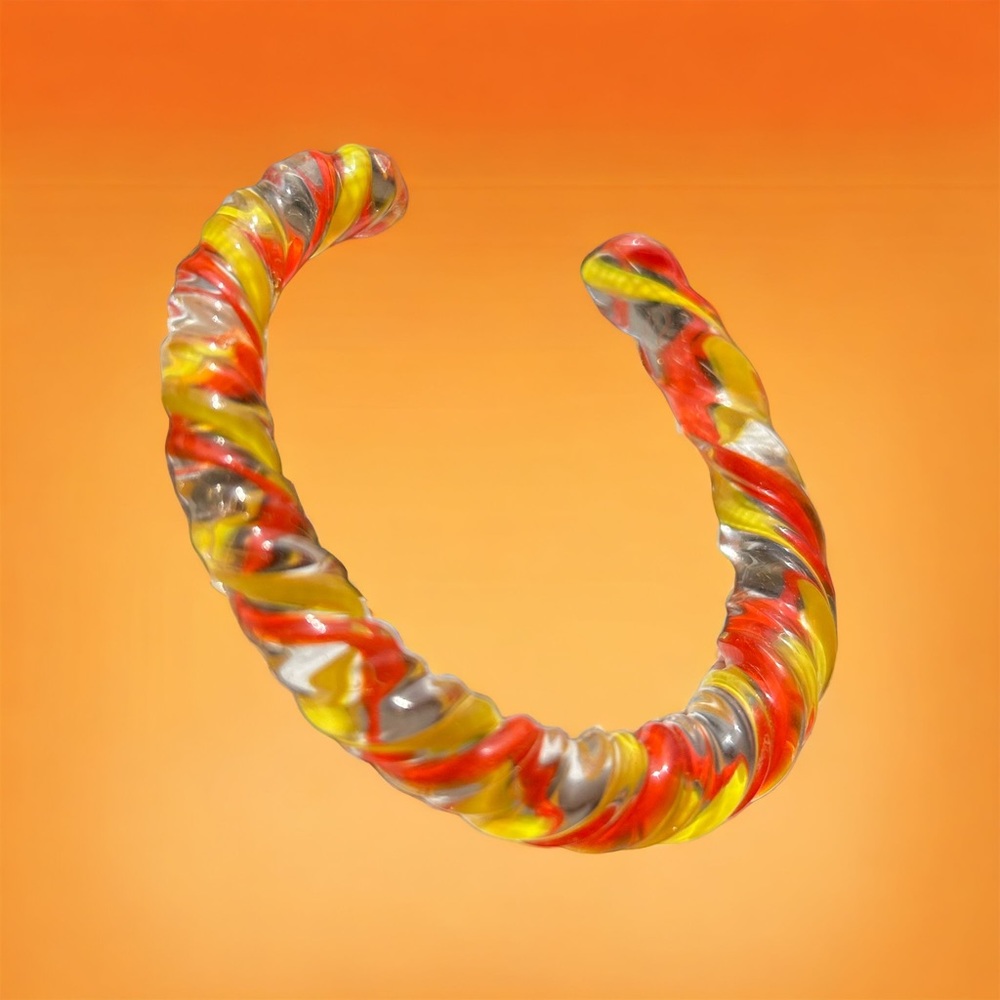 Vintage sculptural cuff bracelet made of handblown glass. From 1980s Scandinavia